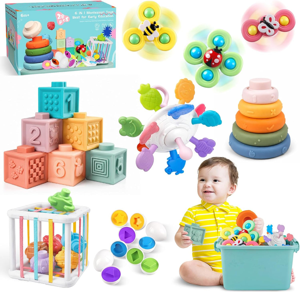 Plunack Montessori Toys - Juego de aprendizaje sensorial 6 en 1 | B...