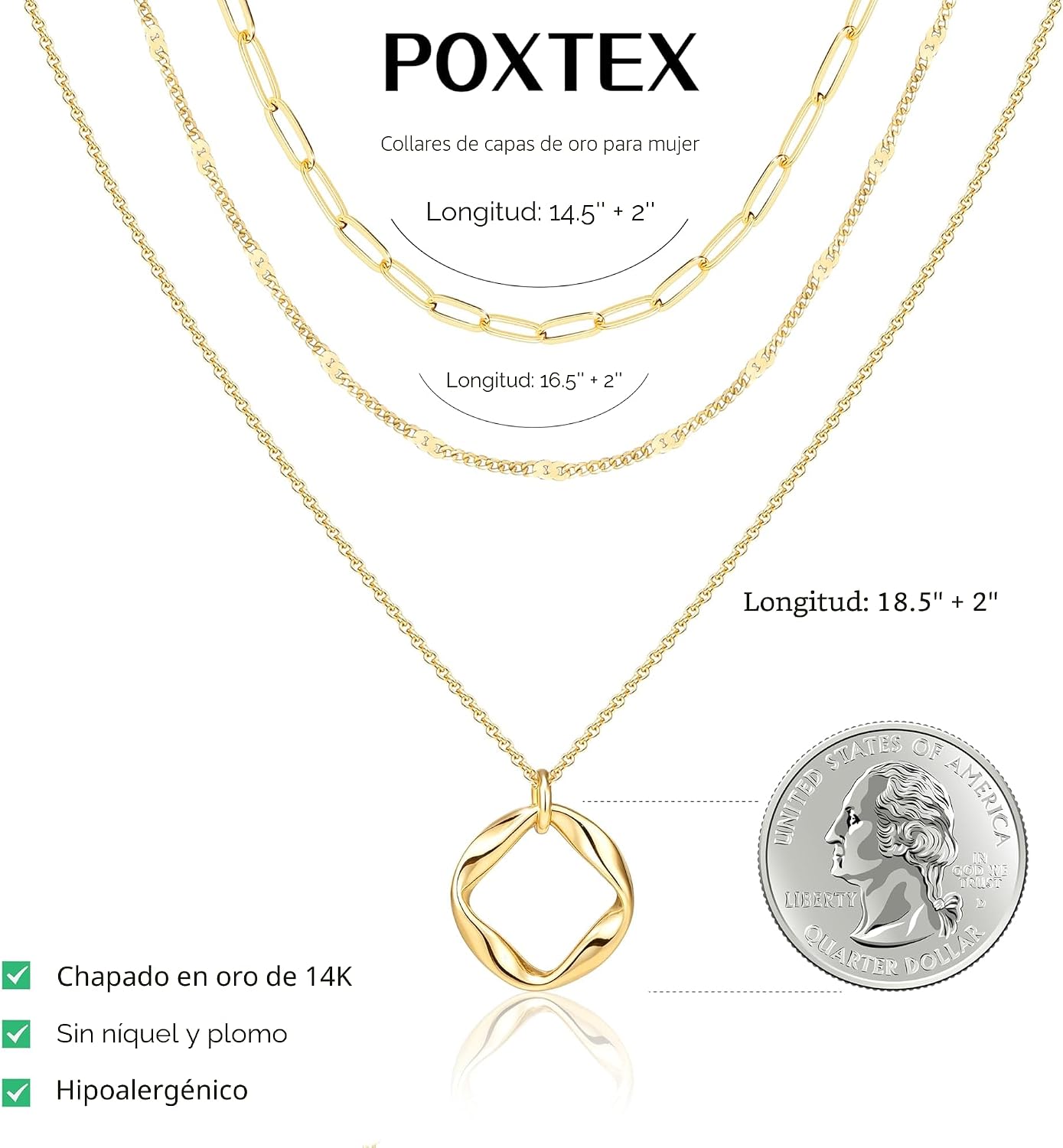 Poxtex - Collares de oro escalonados delicados, chapados en oro de...
