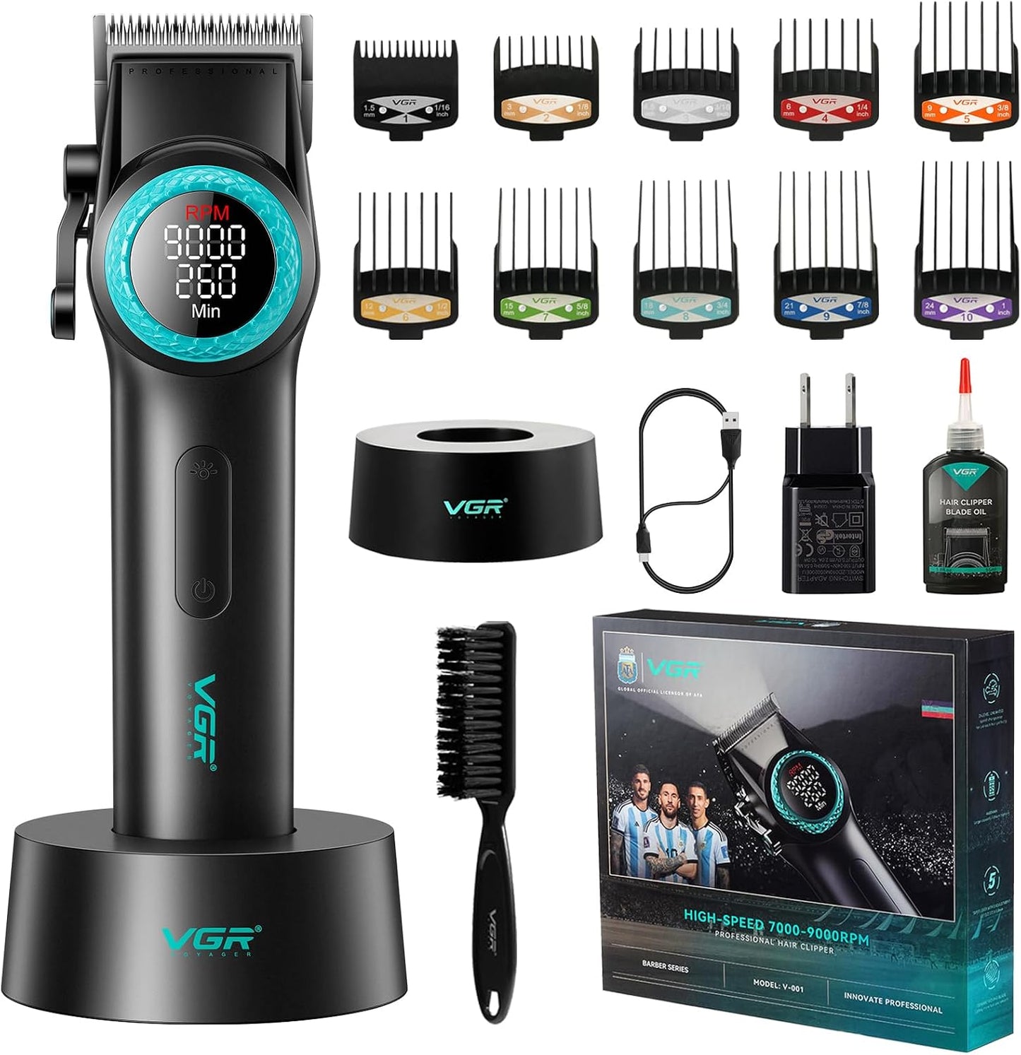 VGR 001 Cortapelos profesionales para hombre con base de carga, col...