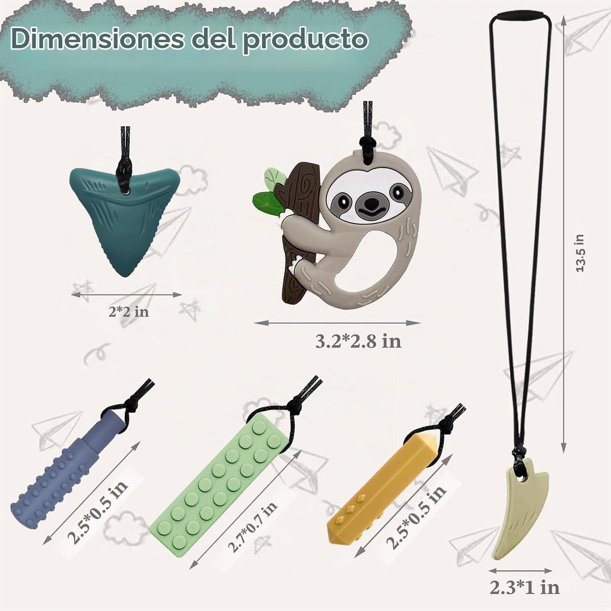 Collares masticables para niños sensoriales, 6 unidades, collares m...