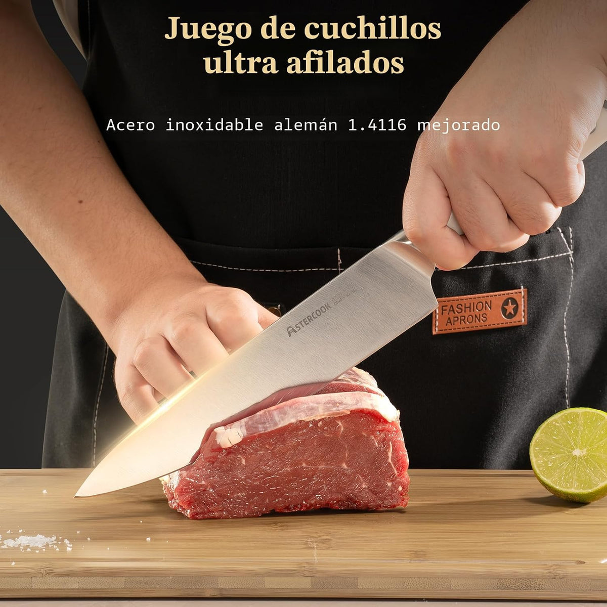 Astercook Juego de cuchillos de cocina con bloque y afilador Premiu...