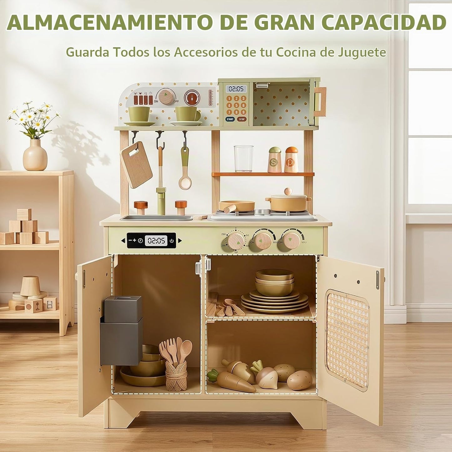 Juego de cocina de madera para niños pequeños, juego de cocina de j...