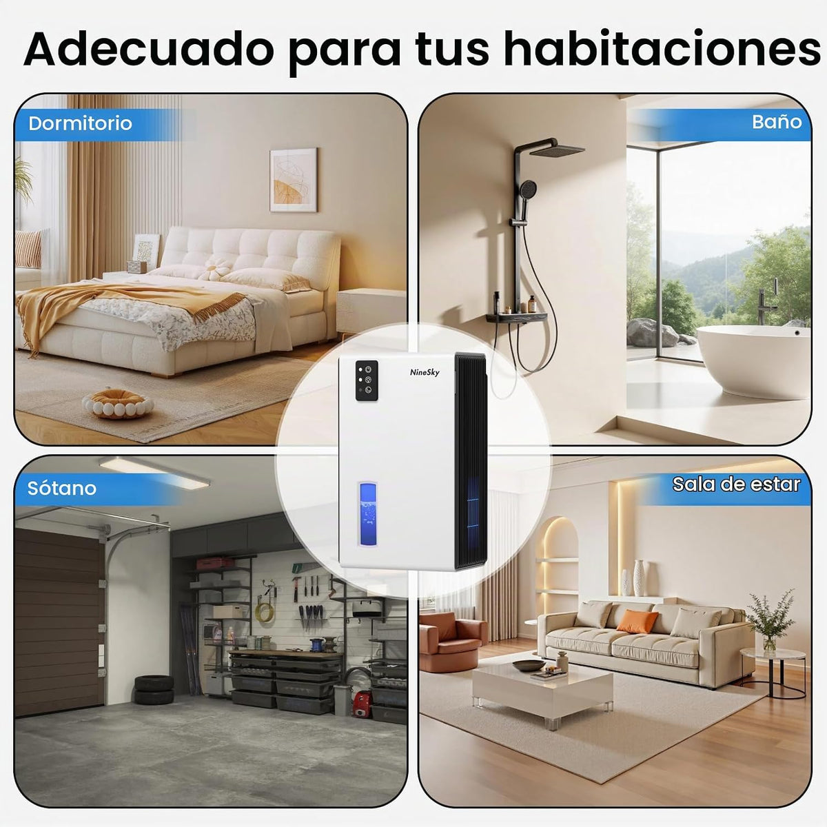 NineSky Deshumidificadores para el hogar, deshumidificador de 1000...