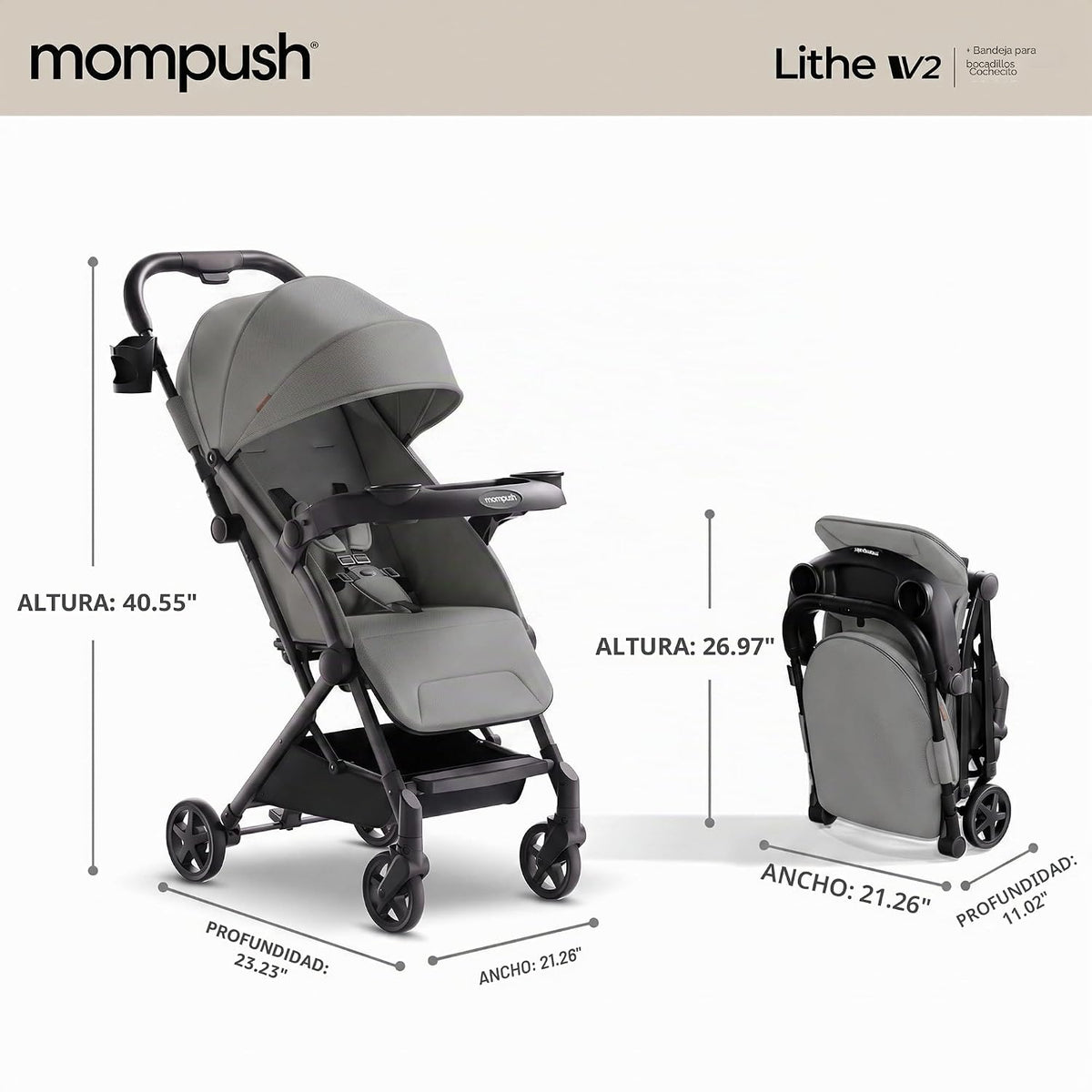Mompush Lithe V2 Cochecito de Viaje Ligero, Cochecito de Bebé Compa...