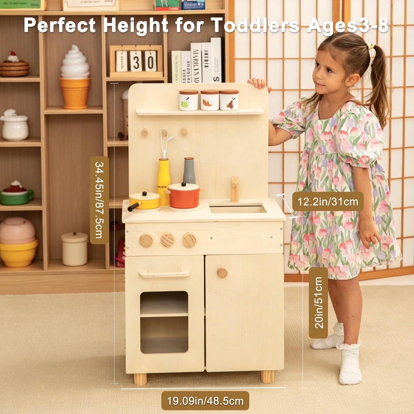 Juego de cocina de madera para niños pequeños, gabinete de cocina p...