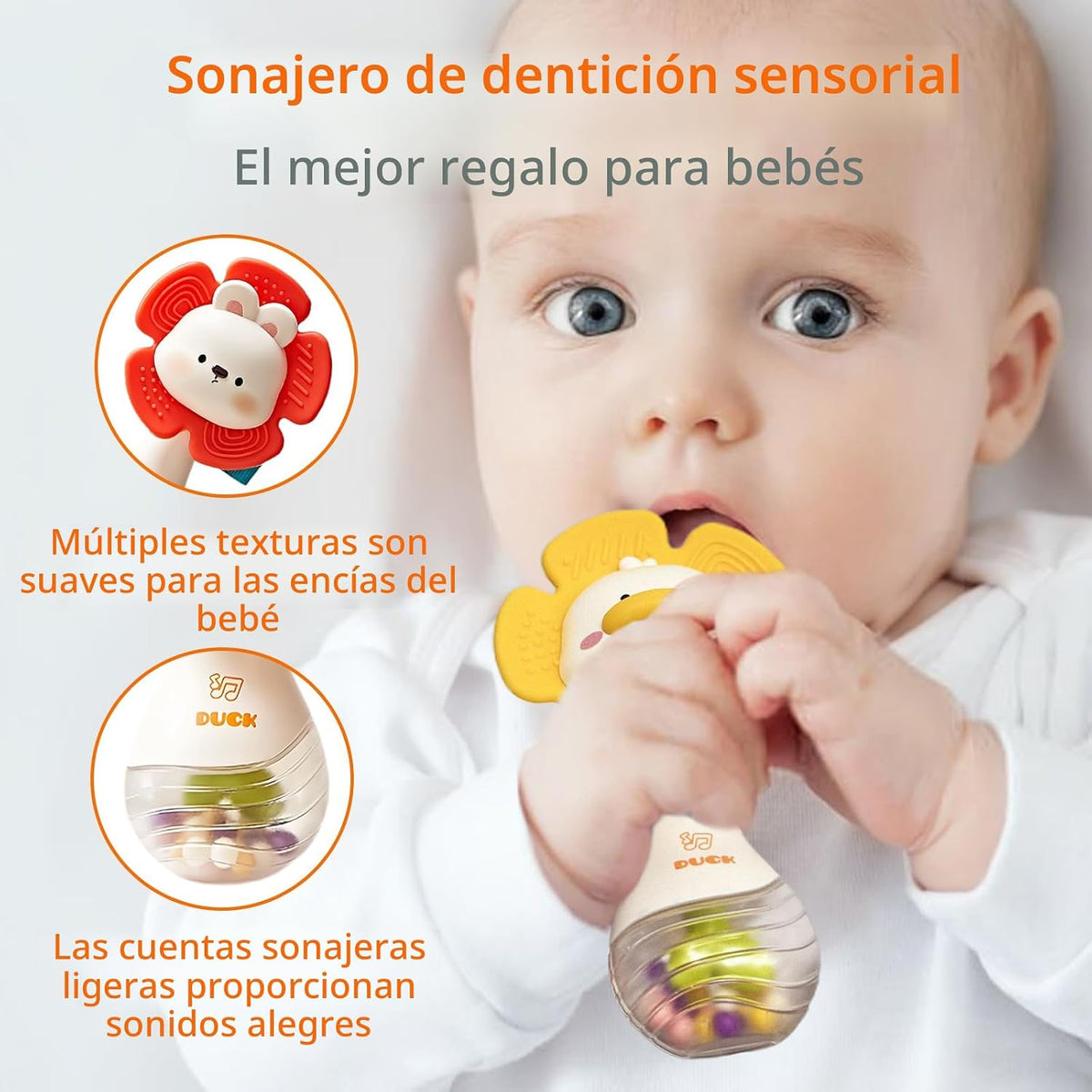 2 juguetes de dentición sonajeros para bebés de 3 a 6 meses, juguet...