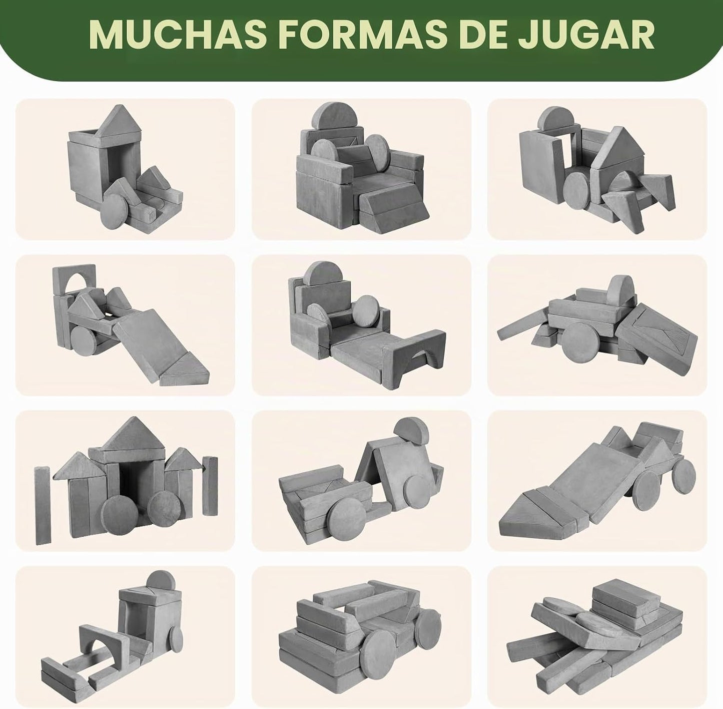 snow mini Sofá modular de juego para niños, 15 piezas, juego de sof...
