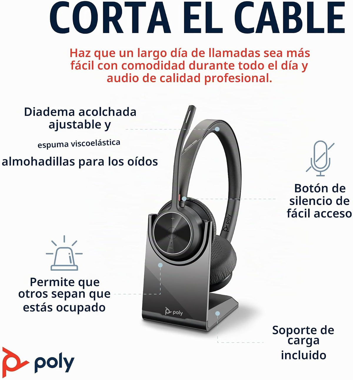 Poly Voyager 4320 UC Auriculares Inalámbricos y Soporte de Carga (P...