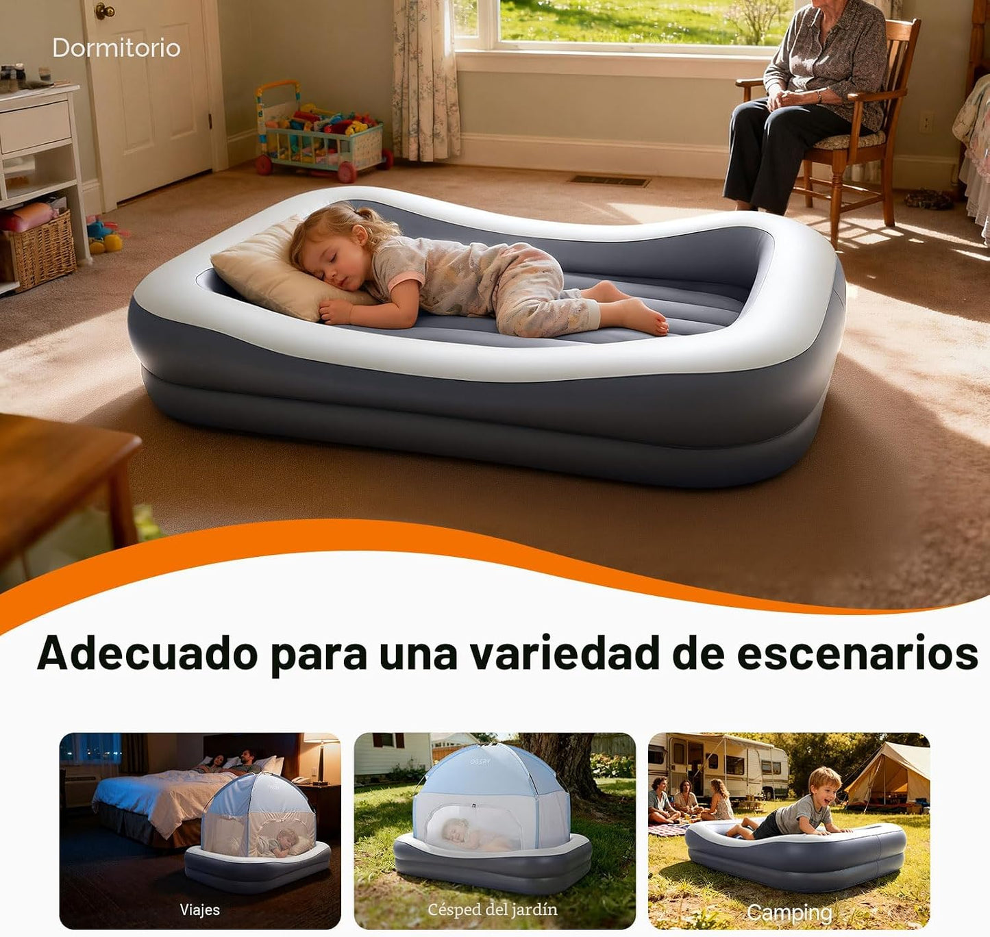 Cama de viaje inflable para niños pequeños OGERY con tienda de camp...