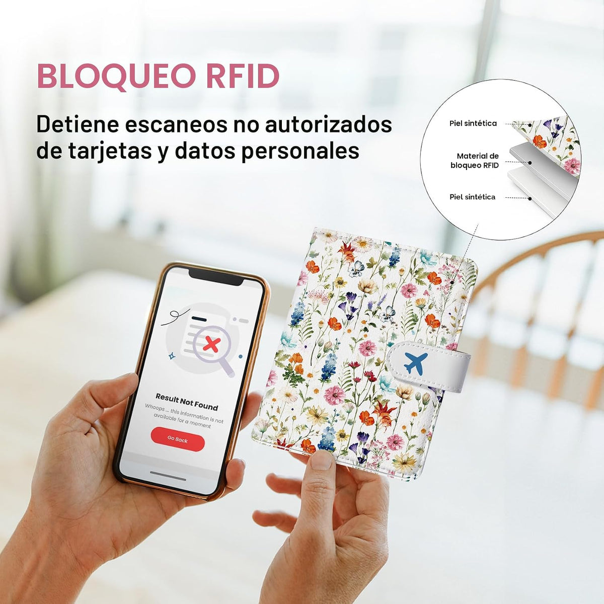 Portapasajes para Esenciales de Viaje, Funda de Cuero con Bloqueo R...