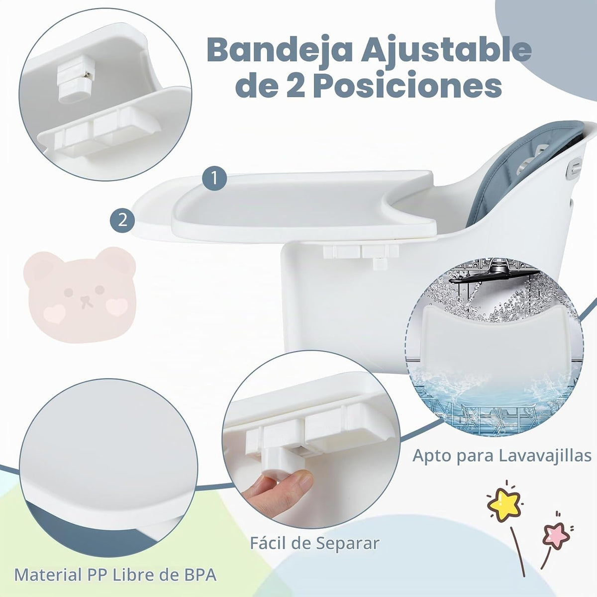 HONEY JOY - Silla alta 6 en 1, silla alta convertible para bebés y...
