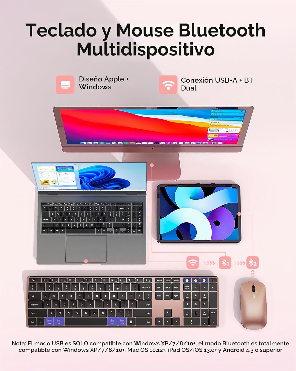Seenda Combo de teclado y ratón Bluetooth inalámbrico, SKM64-3 reca...