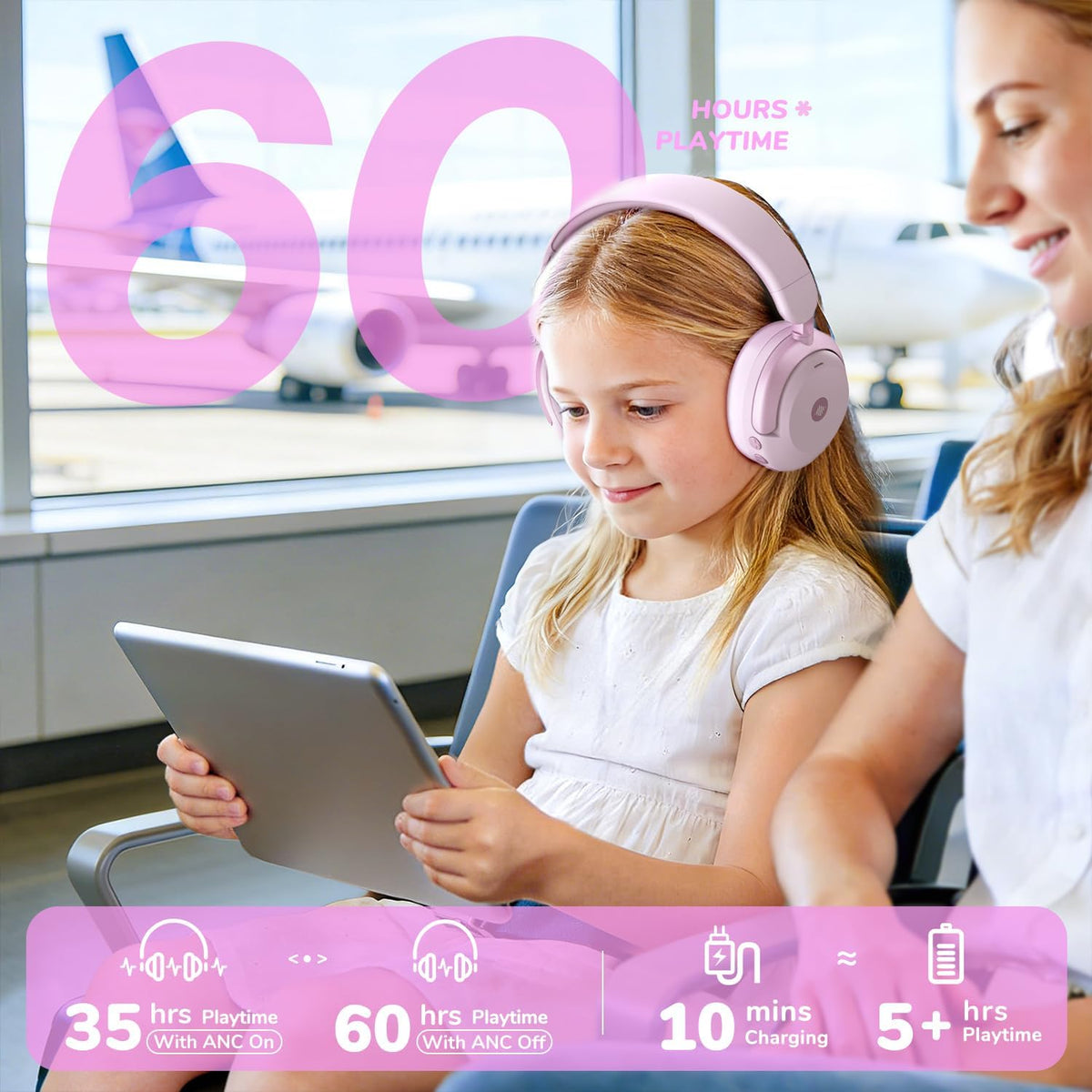 iClever Auriculares BTH20 con cancelación activa de ruido para niño...