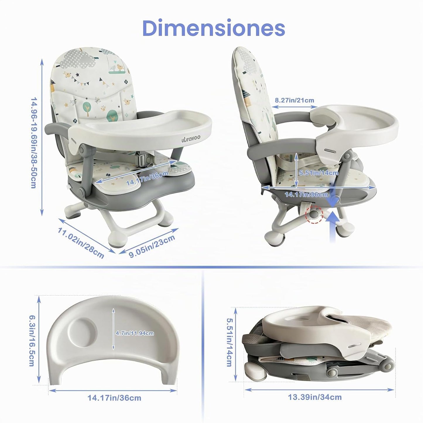UBRAVOO Asiento elevador para bebé para mesa de comedor con bandeja...