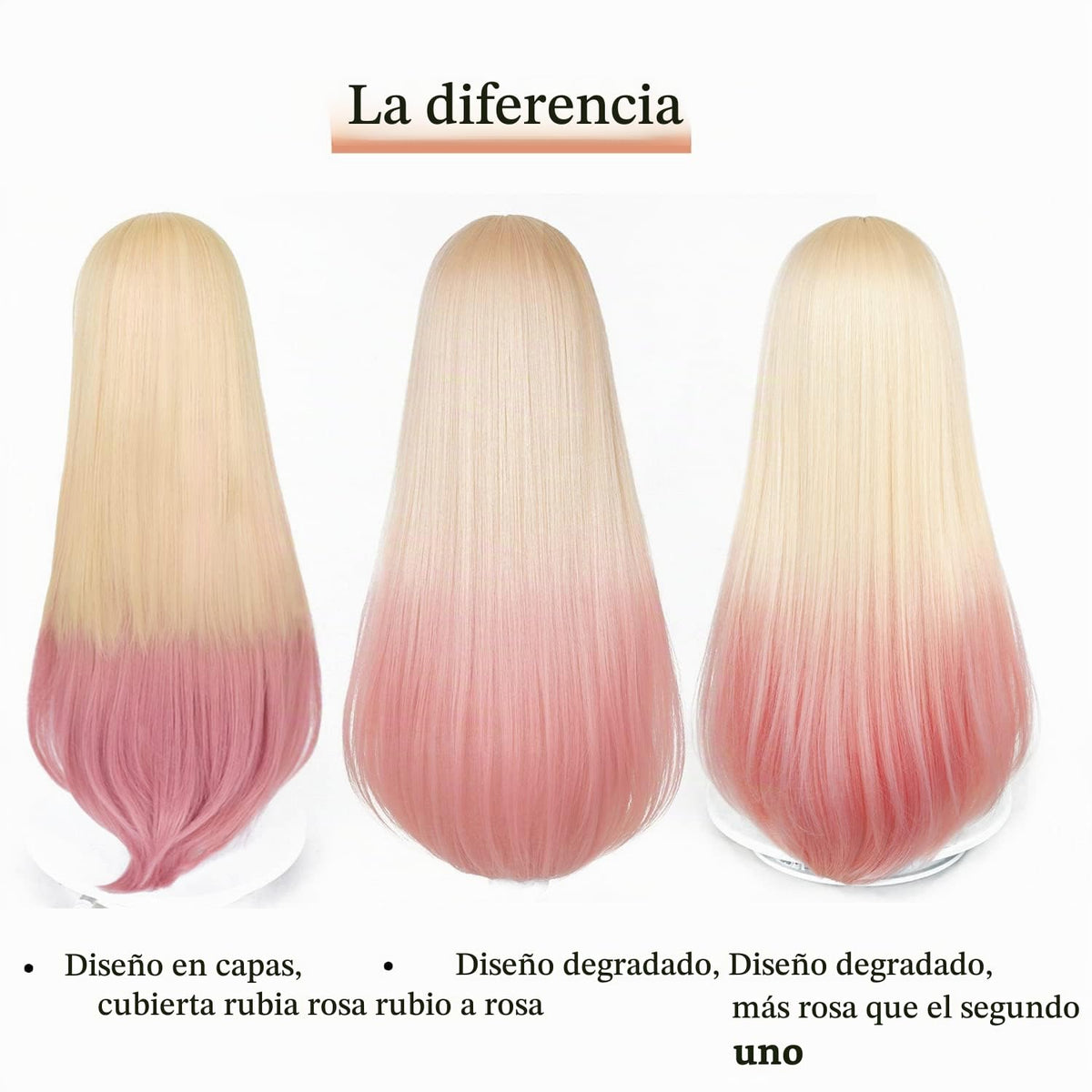 LABEAUTÉ Peluca larga rubia rosa para niñas y mujeres, peluca de co...