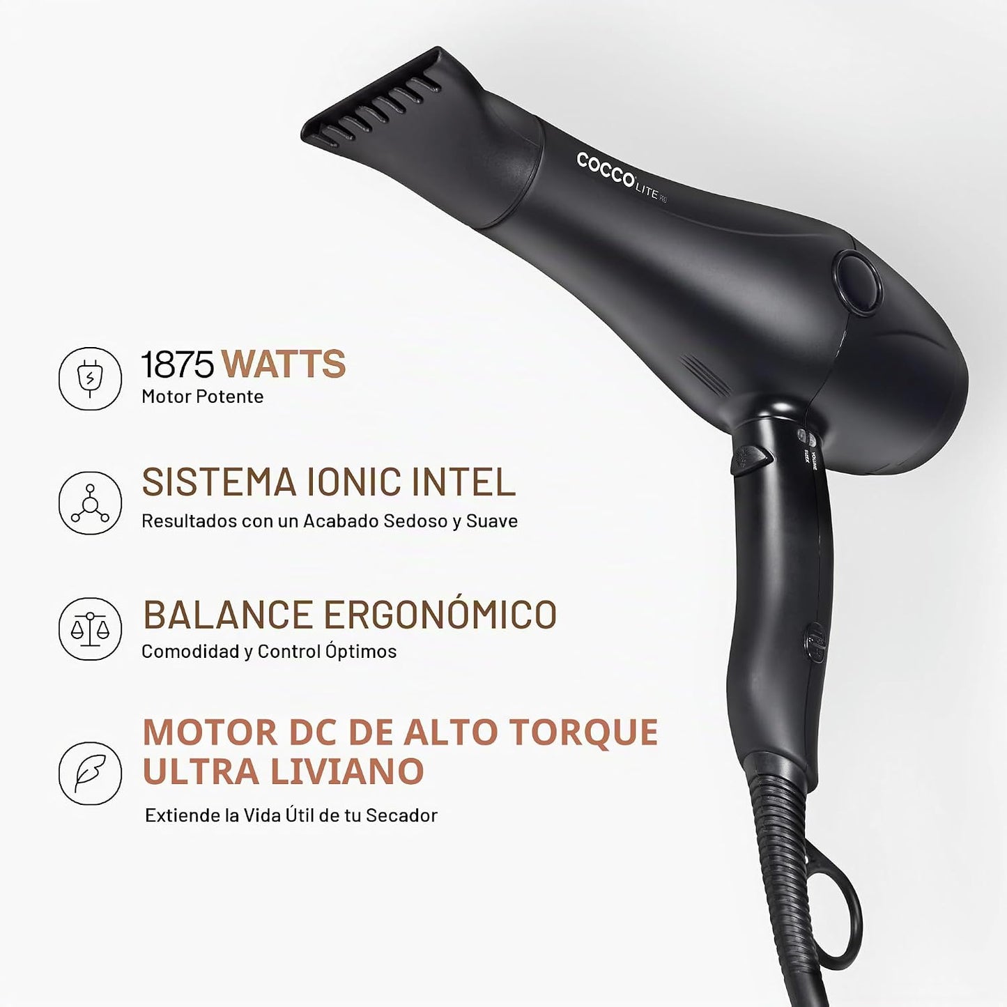 COCCO Lite Pro XL Secador de pelo, ultraligero, sistema Intel iónic...