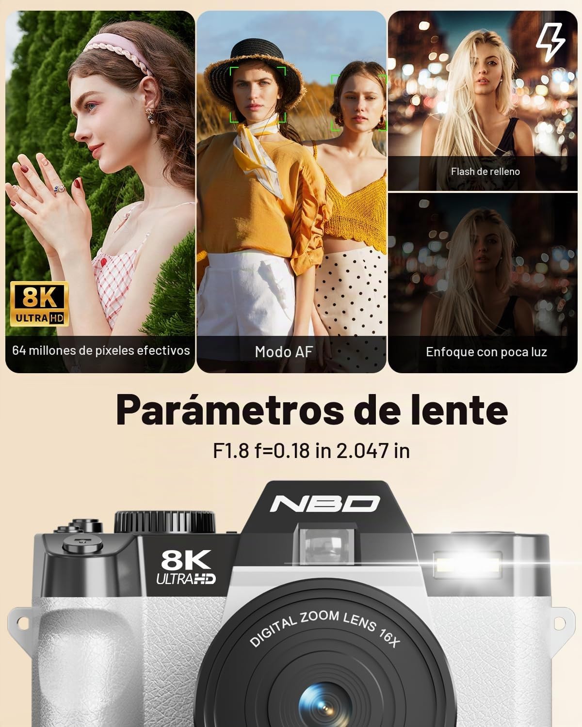 NBD Cámaras digitales 8K para fotografía, cámara fotográfica de 64...