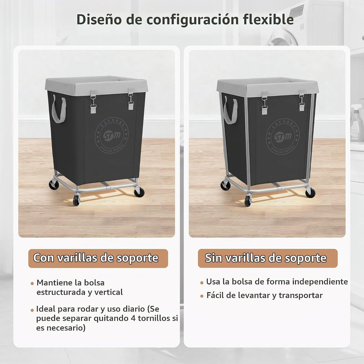 STORAGE MANIAC Cesta de lavandería comercial con marco de acero res...