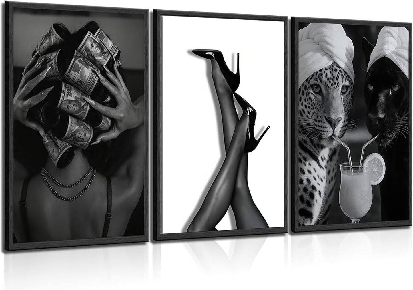 3 piezas de arte de pared de lona con diseño de leopardo negro y bl...