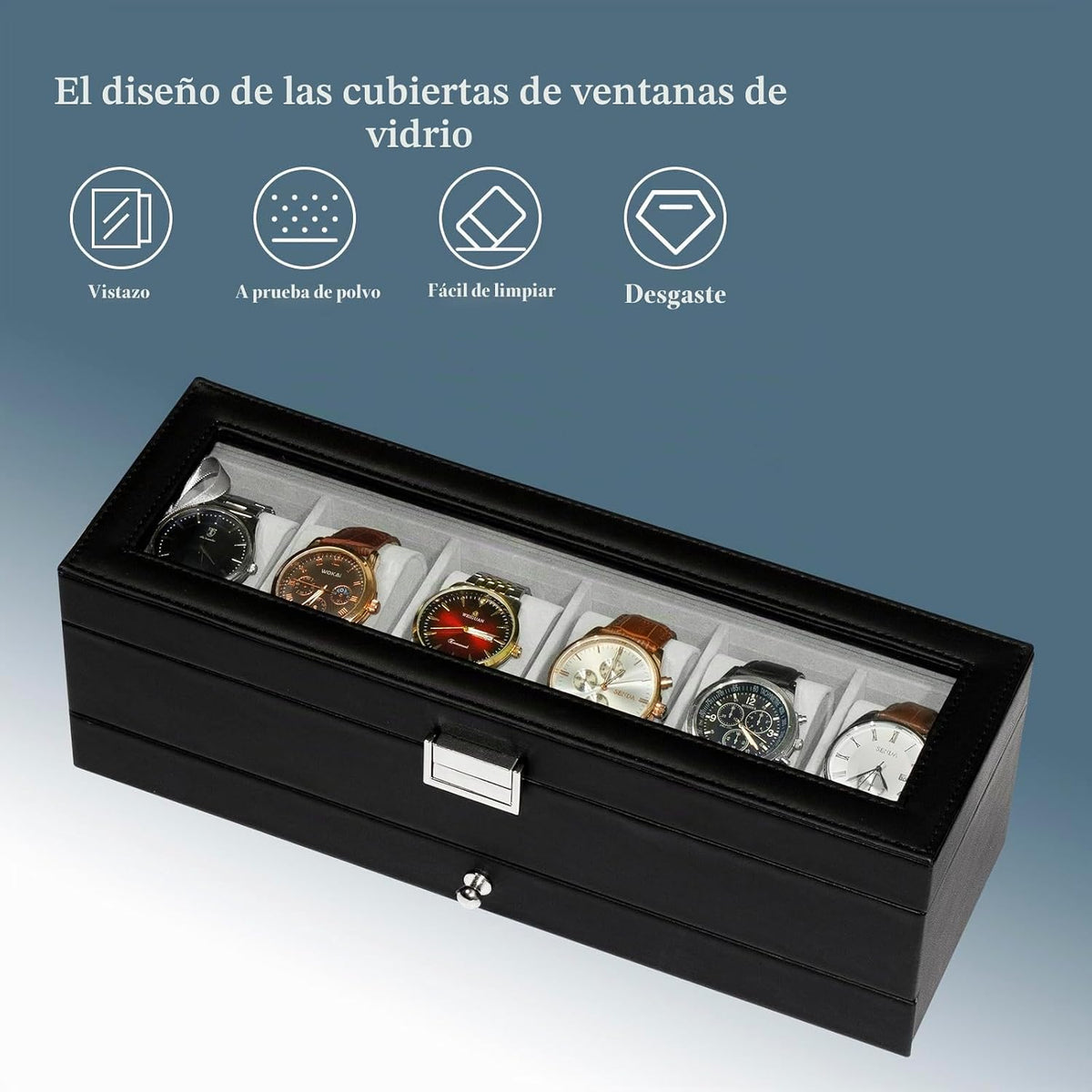 GLOBAL KA Caja de Reloj, Caja de Exhibición de Reloj de 6 Compartim...