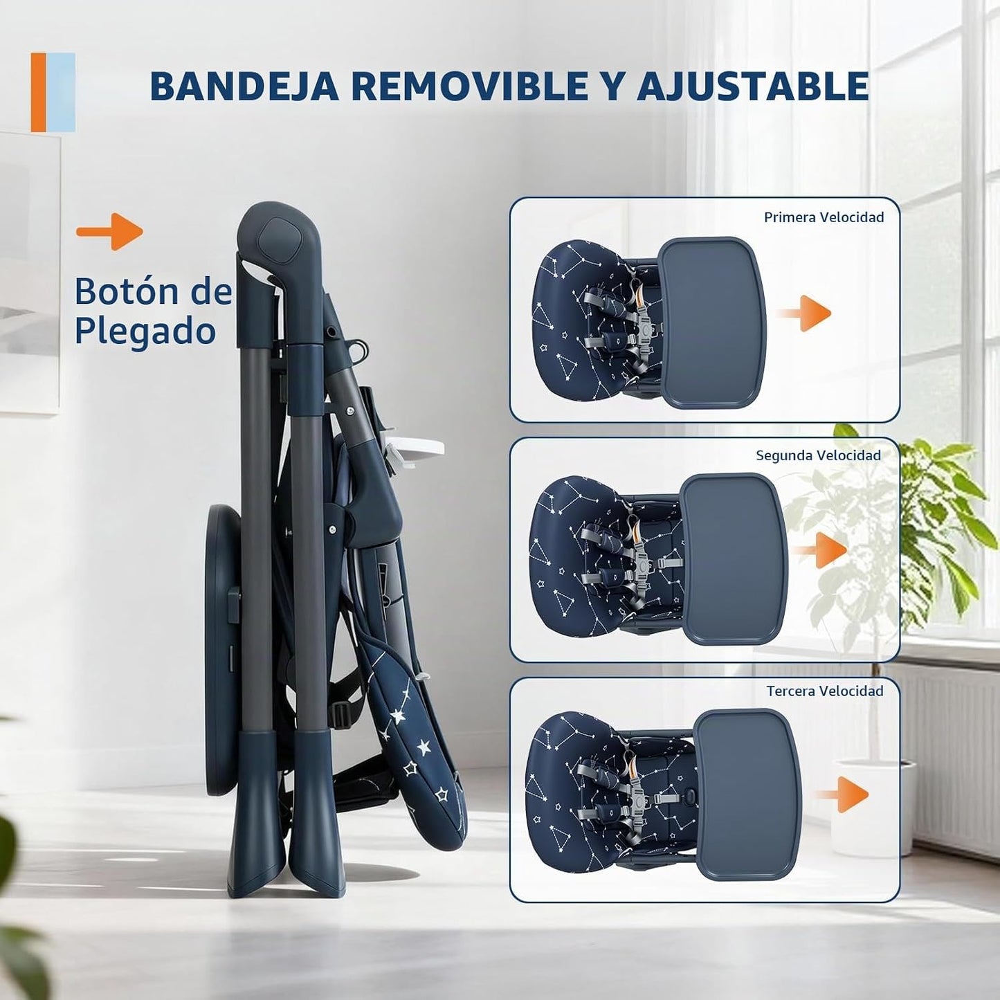 Silla alta para bebé, sillas de alimentación plegables para bebés y...