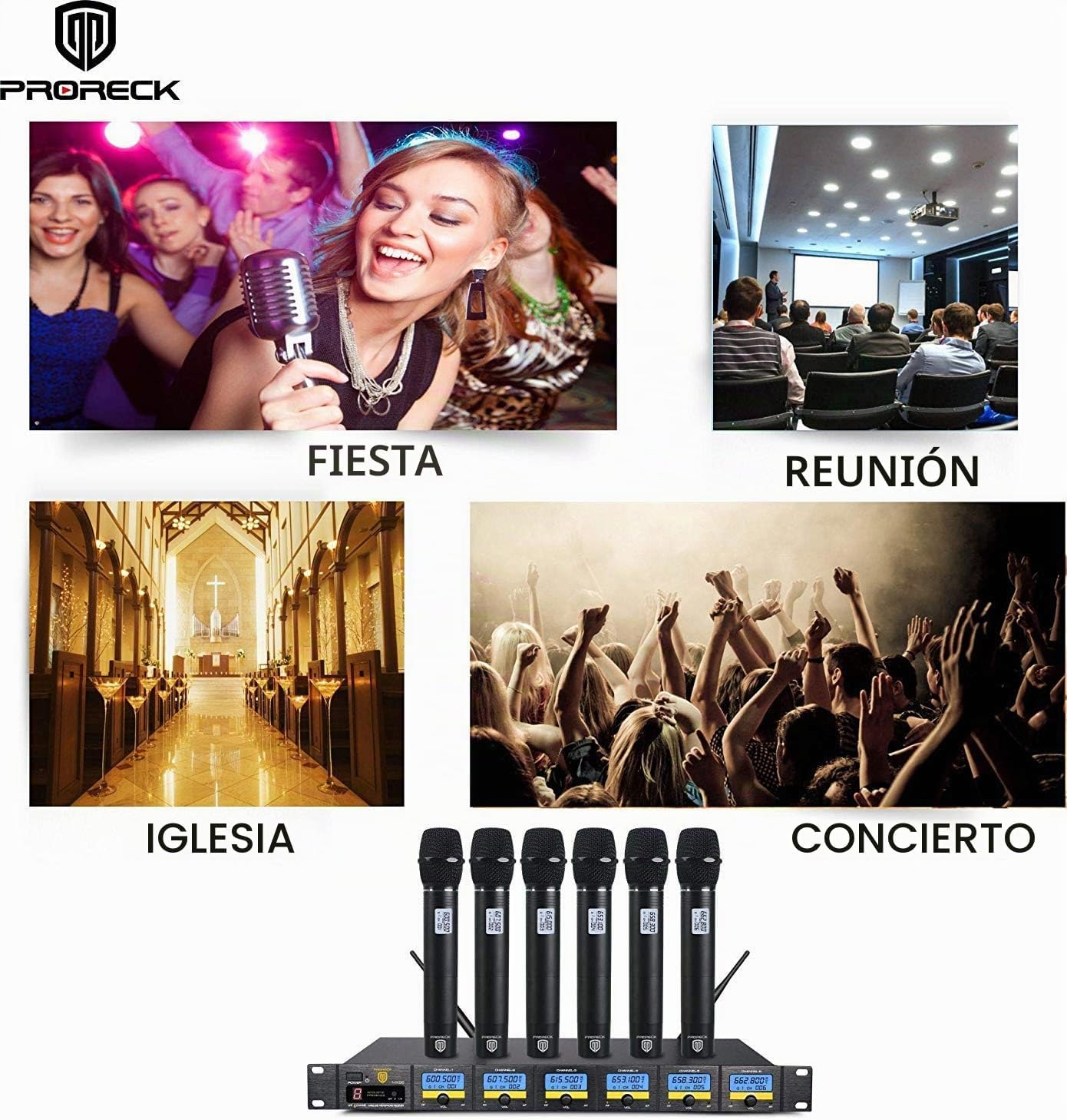 PRORECK MX66 Sistema de Micrófono Inalámbrico UHF de 6 Canales con...