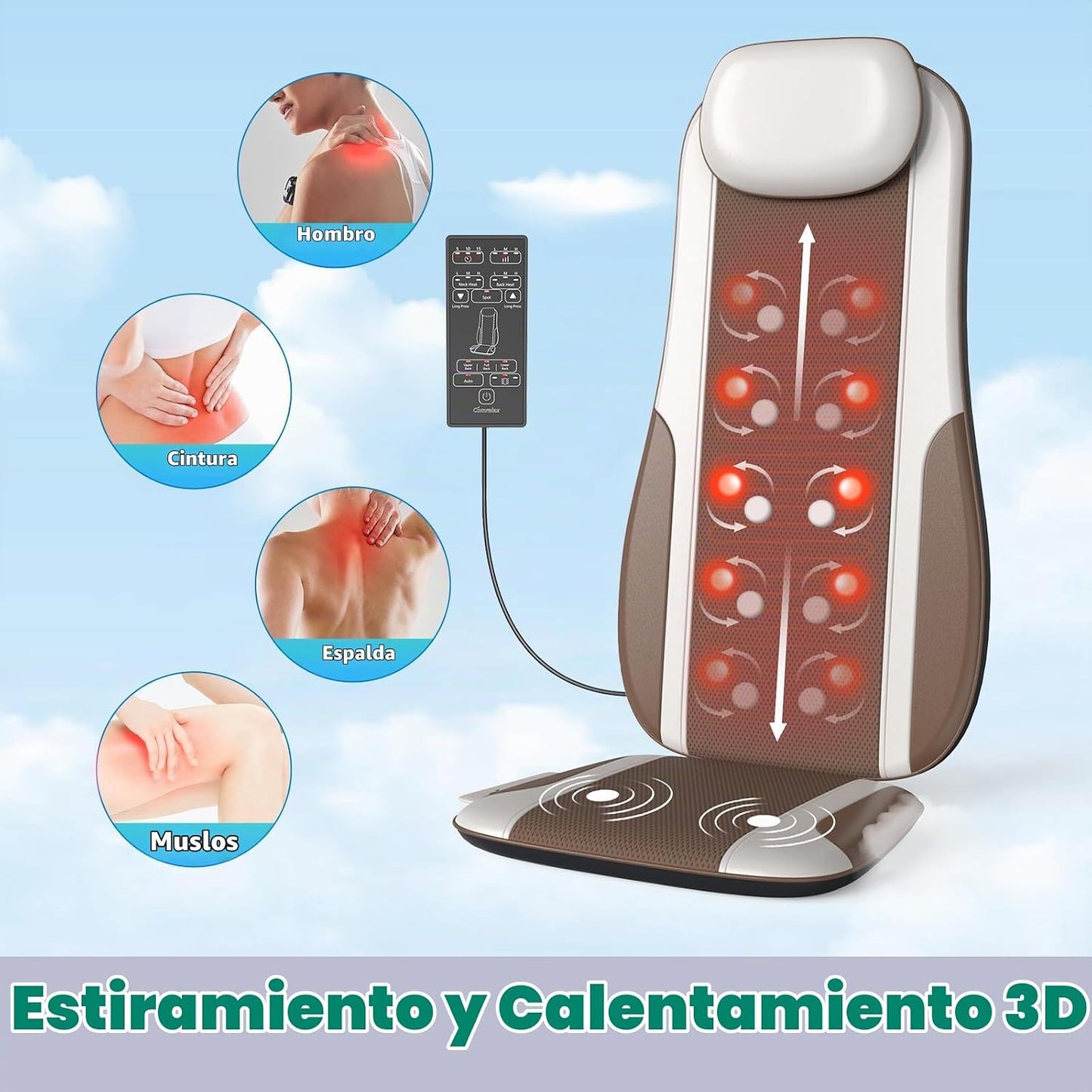 Comrelax Shiatsu - Masajeador de espalda con calor, almohadilla de...