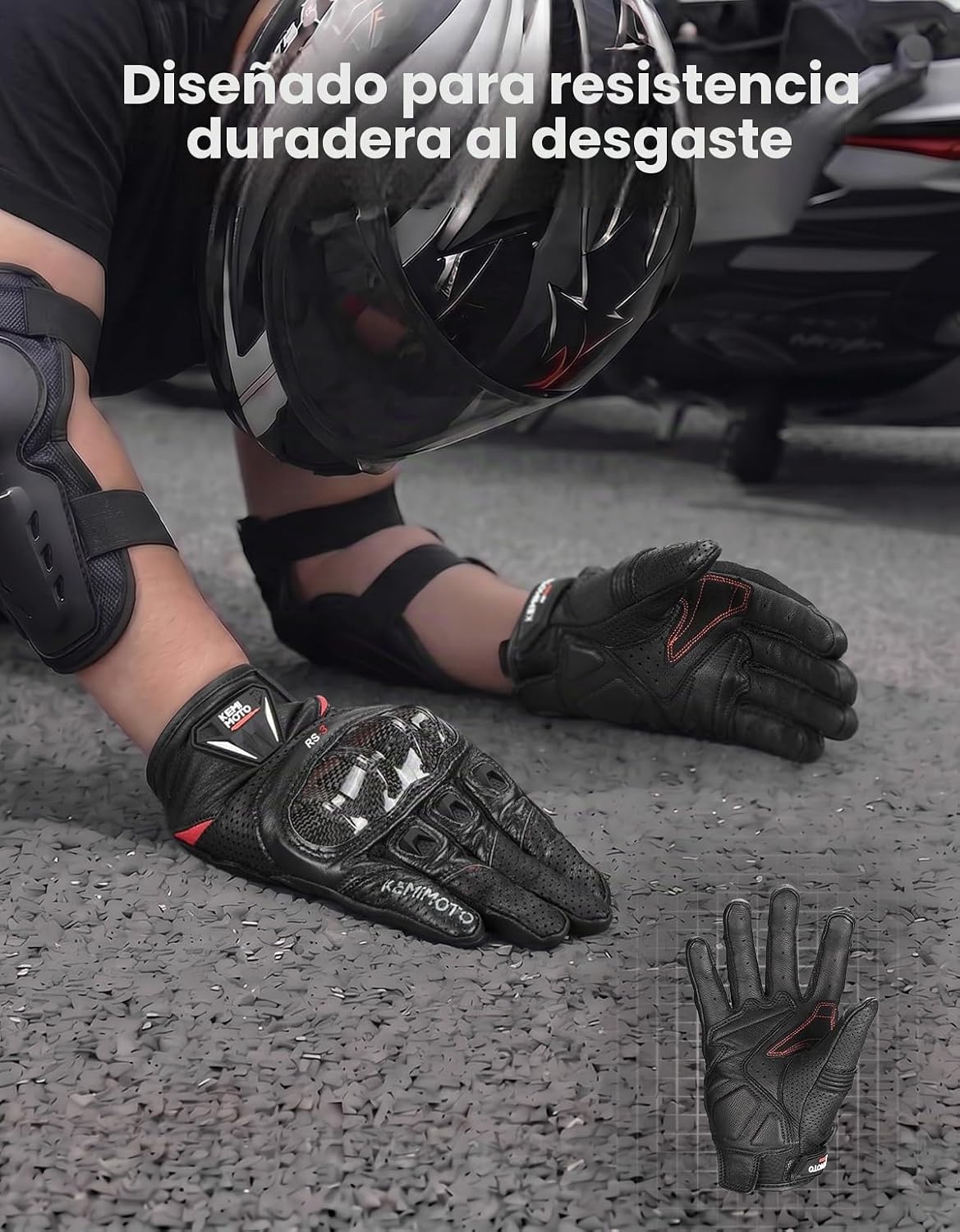 KEMIMOTO Guantes de Cuero de Piel de Oveja para Motocicleta para Ho...