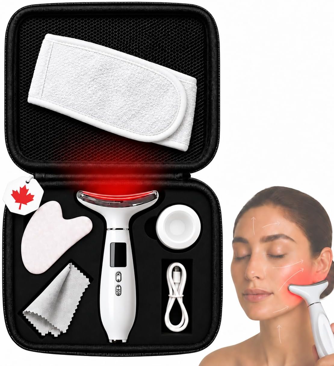 Glow2Go Varita de luz roja para cara y cuello, kit de spa masajeado...