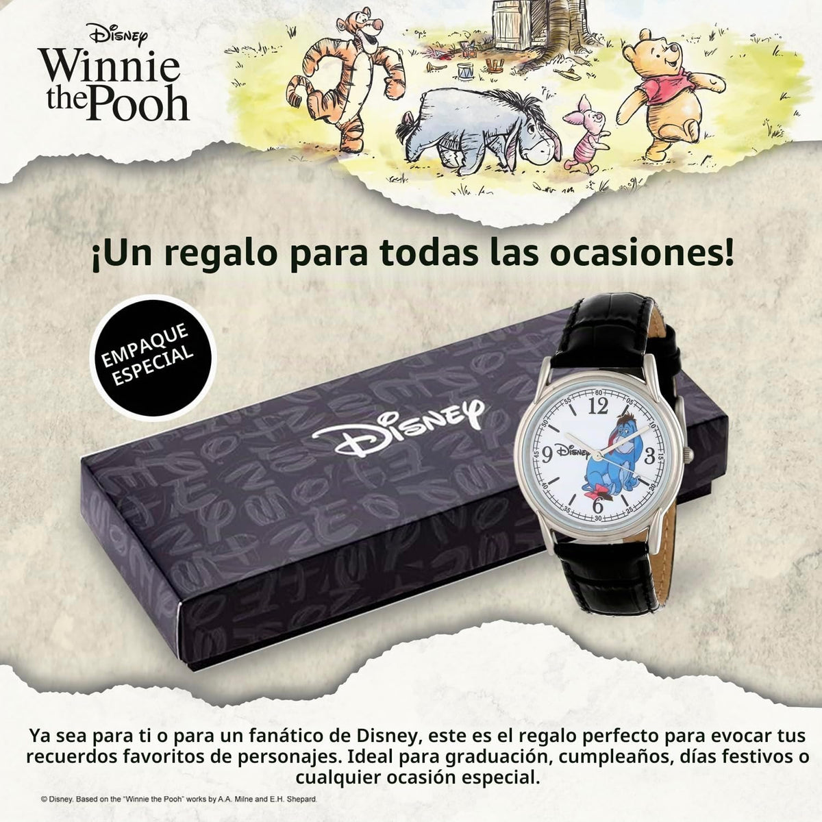 Disney Winnie The Pooh Reloj para hombre, con esfera clásica de per...