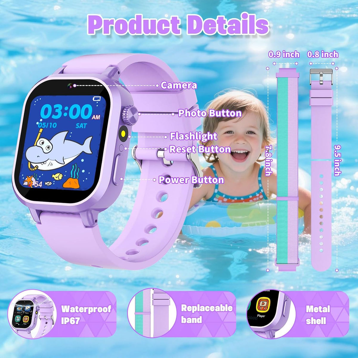 Wiszodet Reloj inteligente para niños resistente al agua, regalo pa...