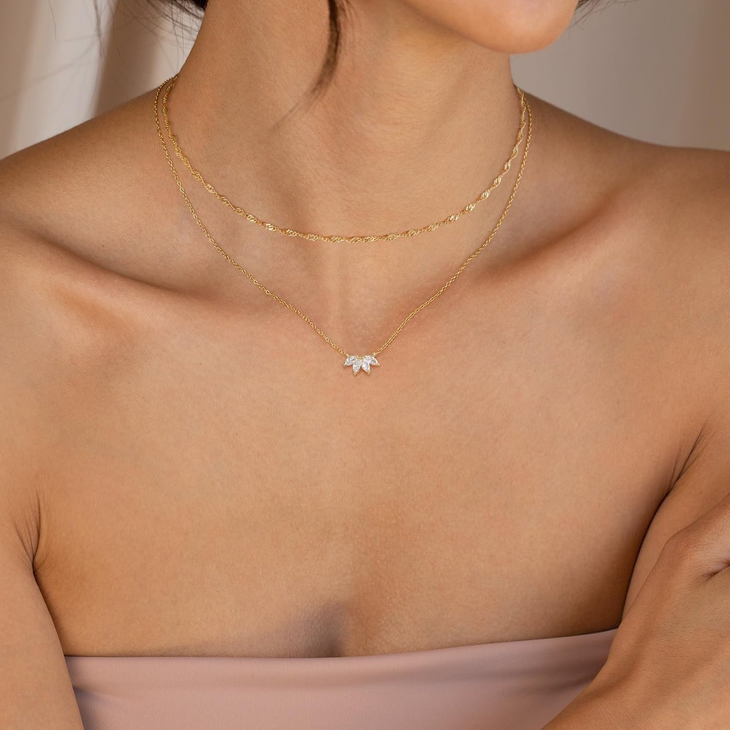 Krudan Delicados collares de oro para mujer, circonita cúbica chapa...