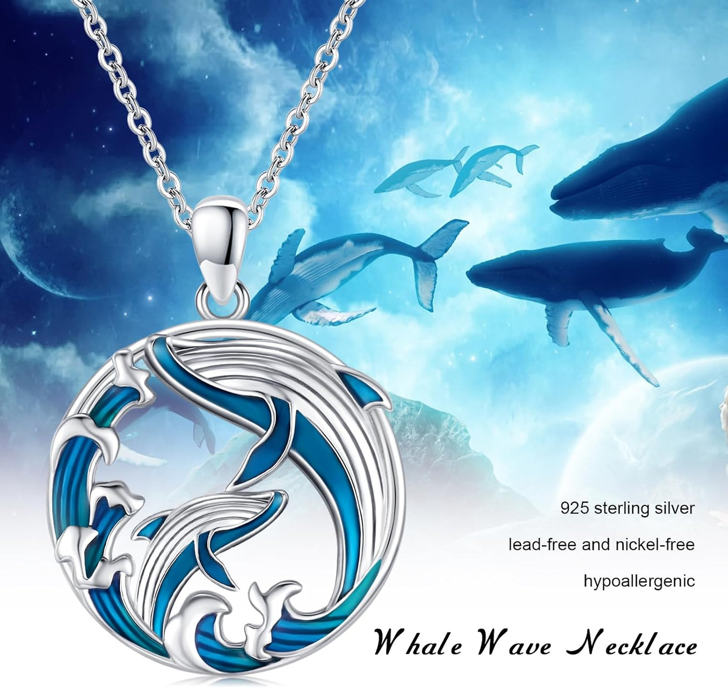 YYmqmq Collar de plata de ley 925 con diseño de animales marinos co...