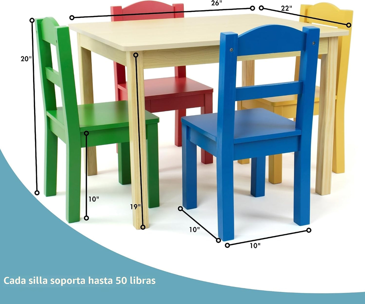 Humble Crew Juego de mesa y 4 sillas de madera para niños, natural\...