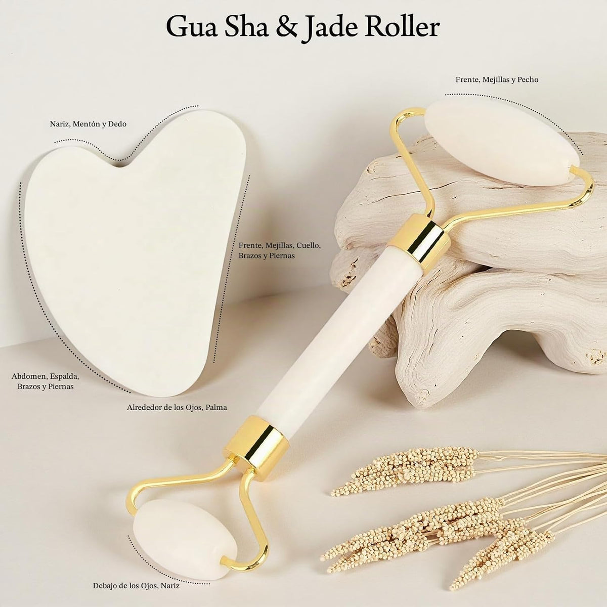 Real Perfection Gua Sha Herramientas faciales Rodillo facial para a...