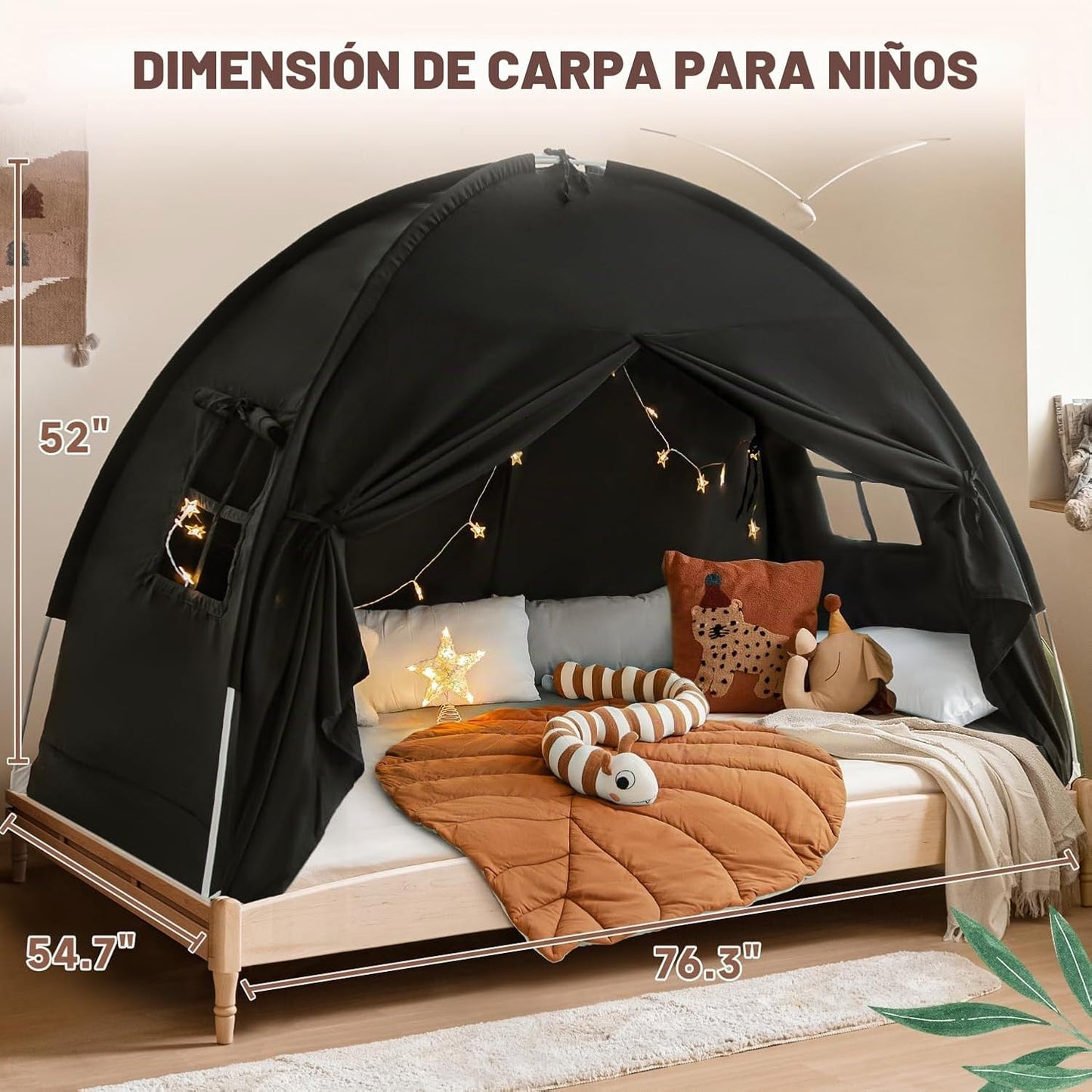 Toldo de cama de tamaño completo, litera para niños, tienda de camp...