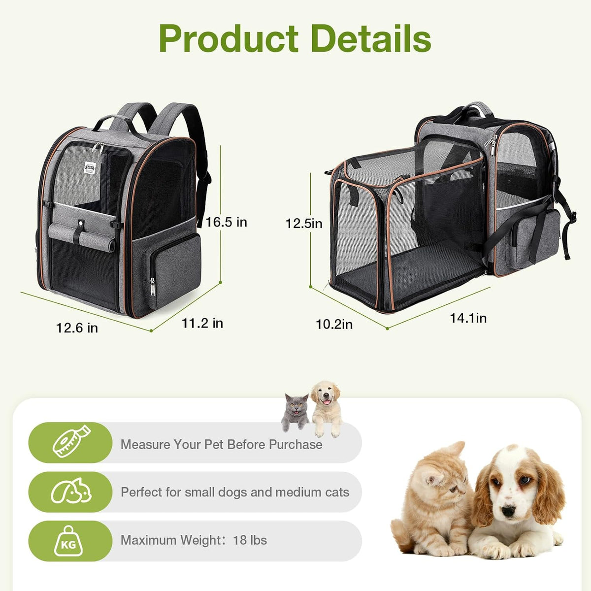 Lekebobor Mochila transportadora para gatos, transportador de masco...
