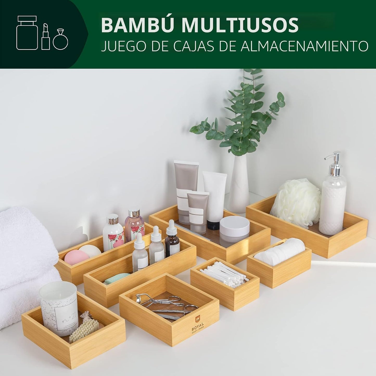 ROYAL CRAFT WOOD Juego de caja organizadora de joyas de bambú y cof...