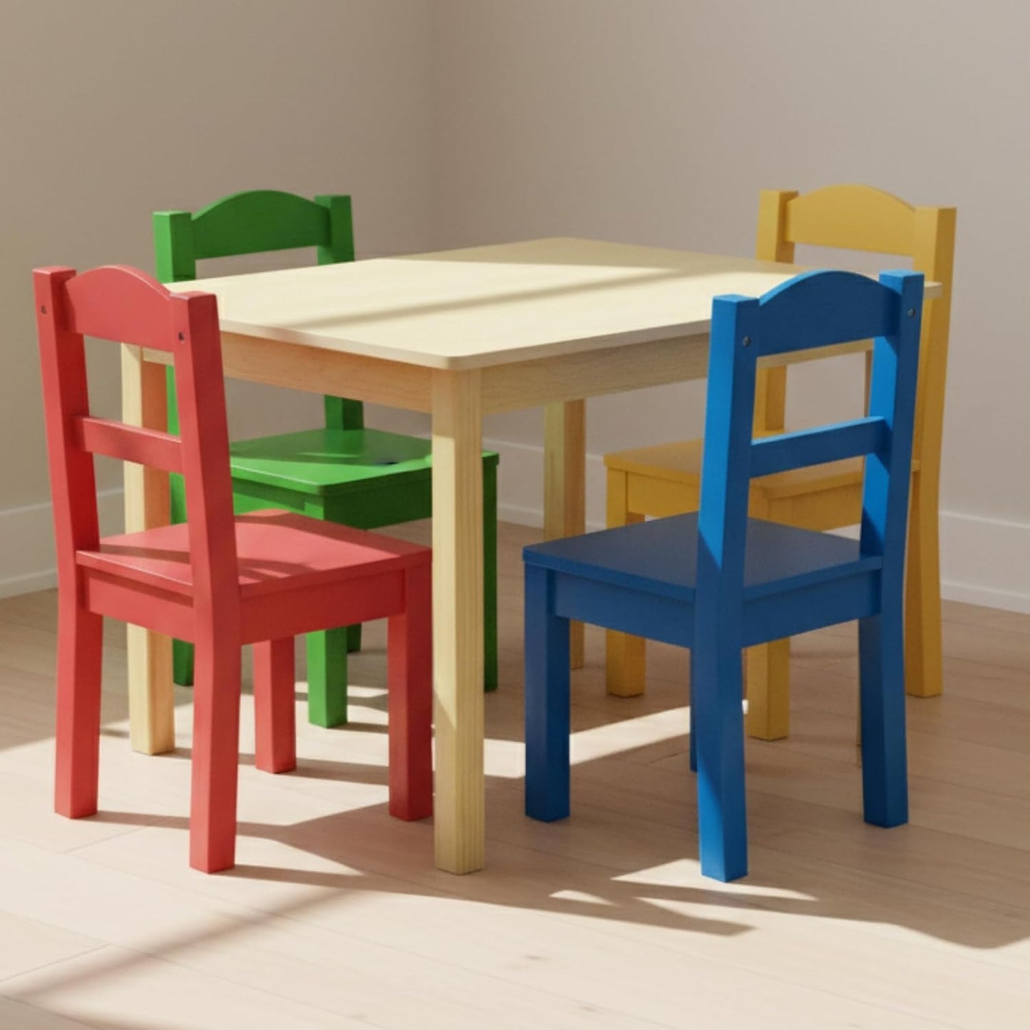 Humble Crew Juego de mesa y 4 sillas de madera para niños, natural\...