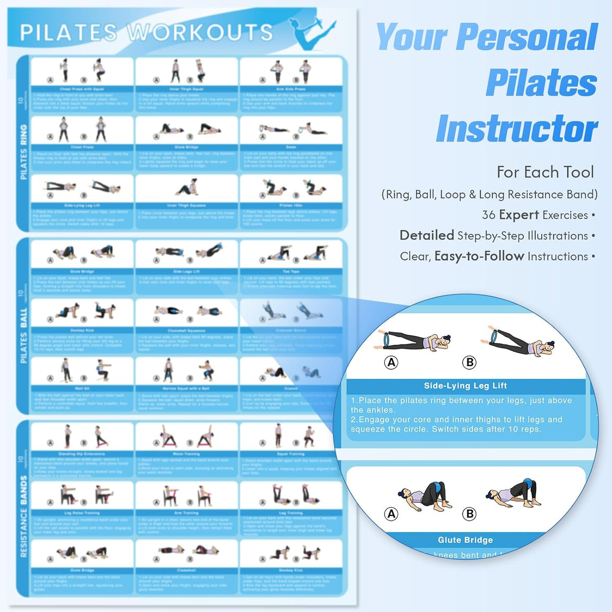 GINMIC Kit de pilates, equipo de pilates para entrenamientos en cas...