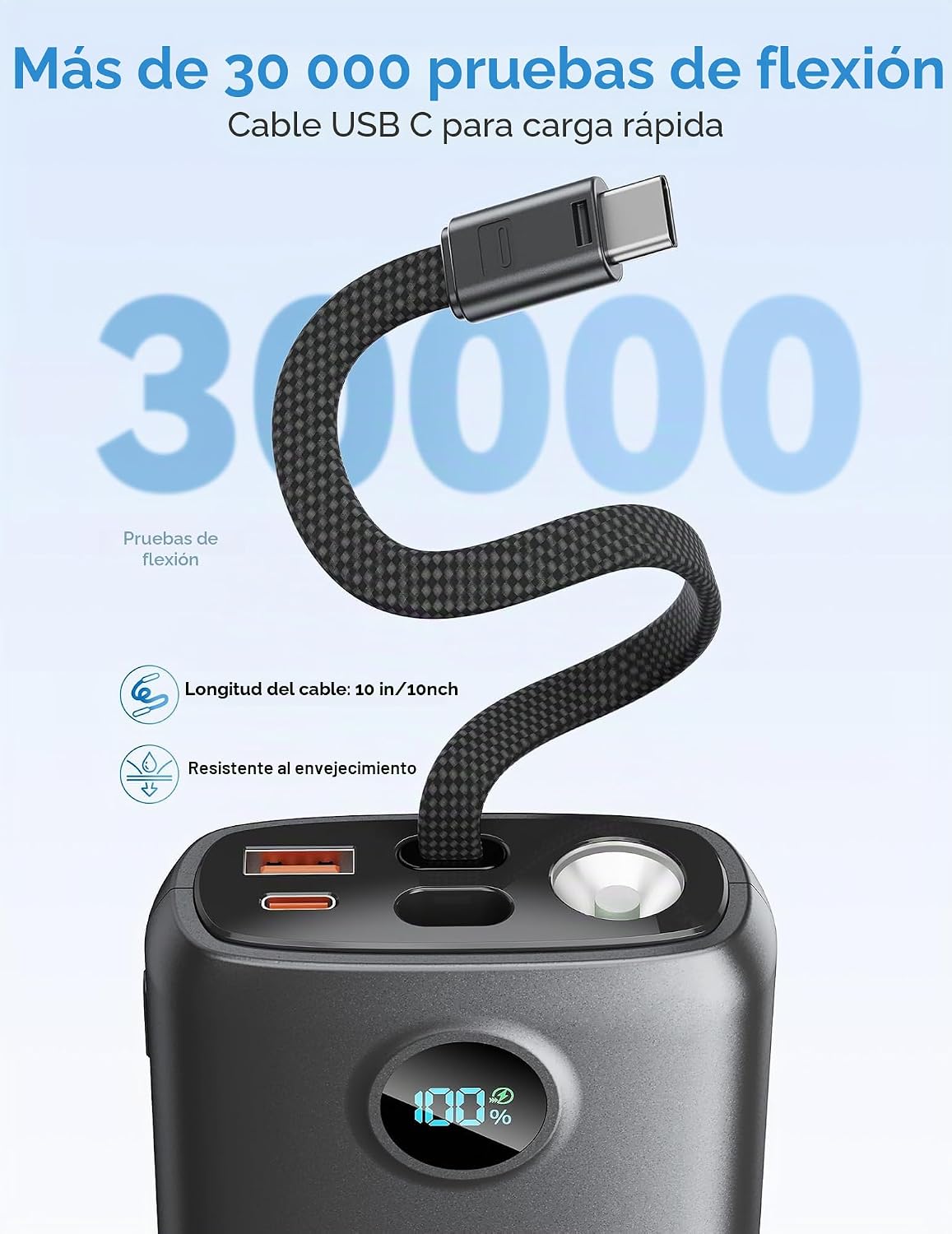 Cargador portátil, batería portátil de 45 W, 20000 mAh, con cable U...