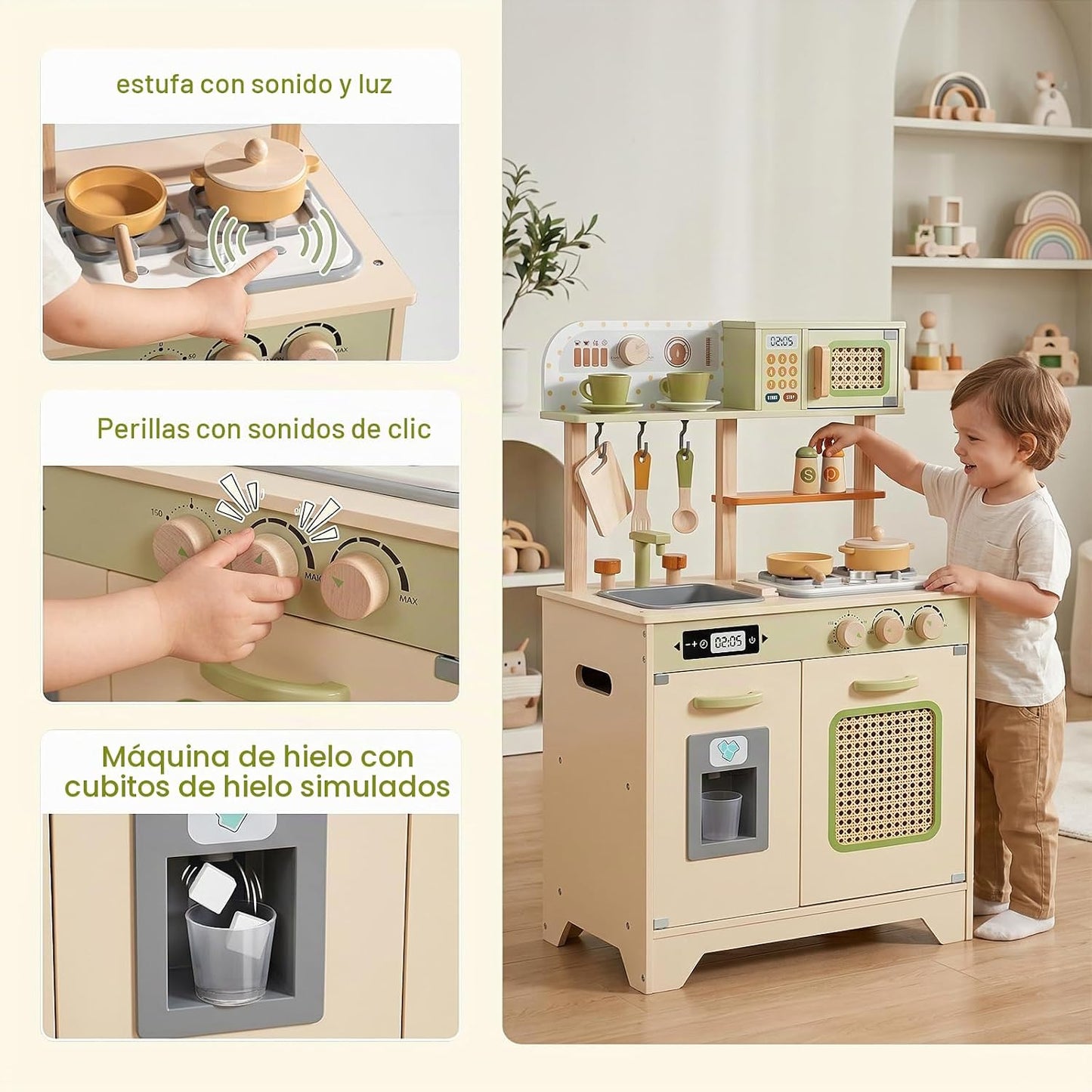 Juego de cocina de madera para niños pequeños, juego de cocina de j...