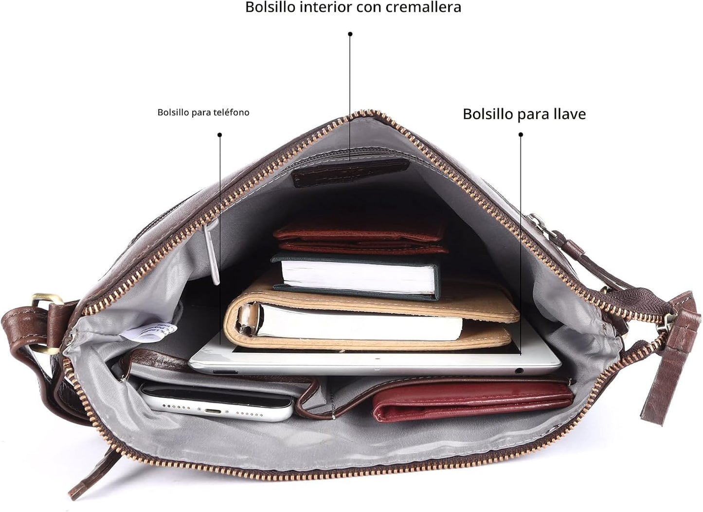 LEDERBUCK Olga - Bolso bandolera extragrande de piel auténtica para...