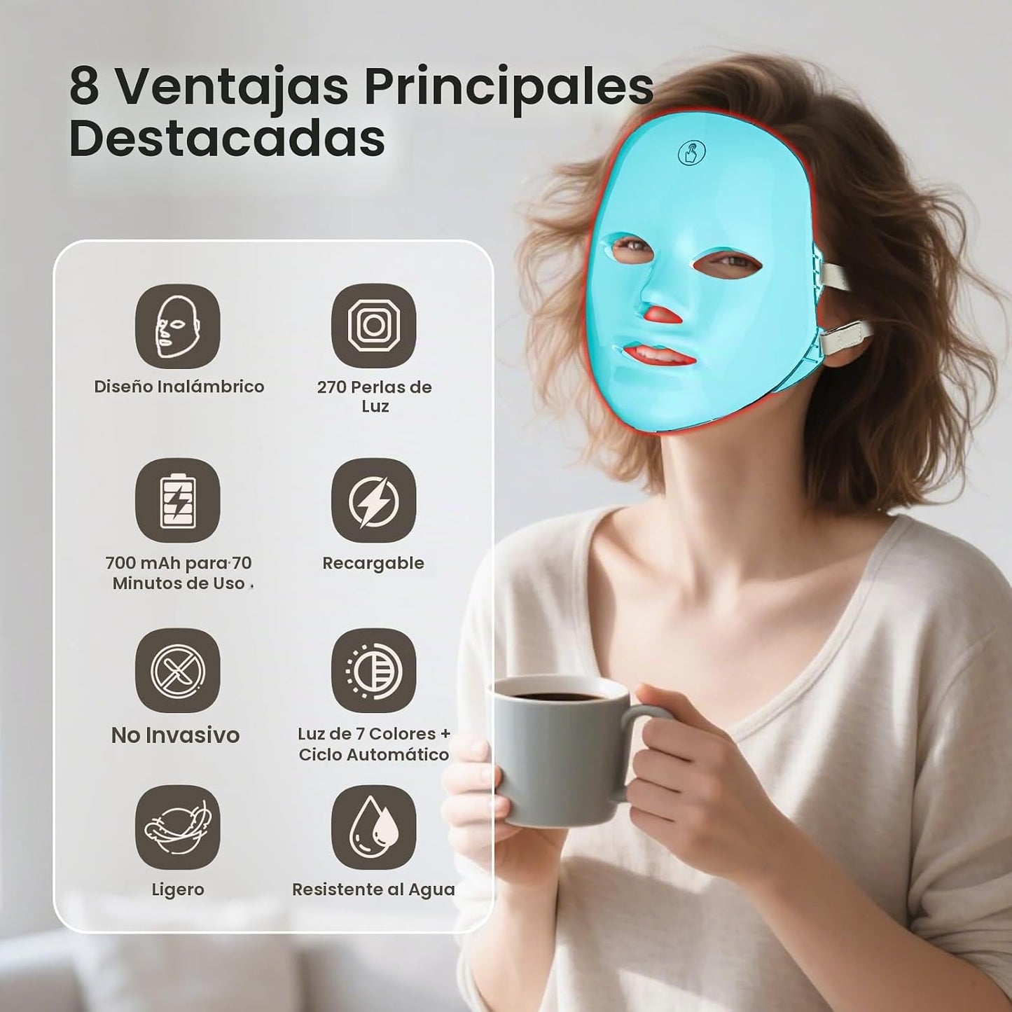 Máscara de luz roja SUERBEATY para la cara, máscara facial de luz r...