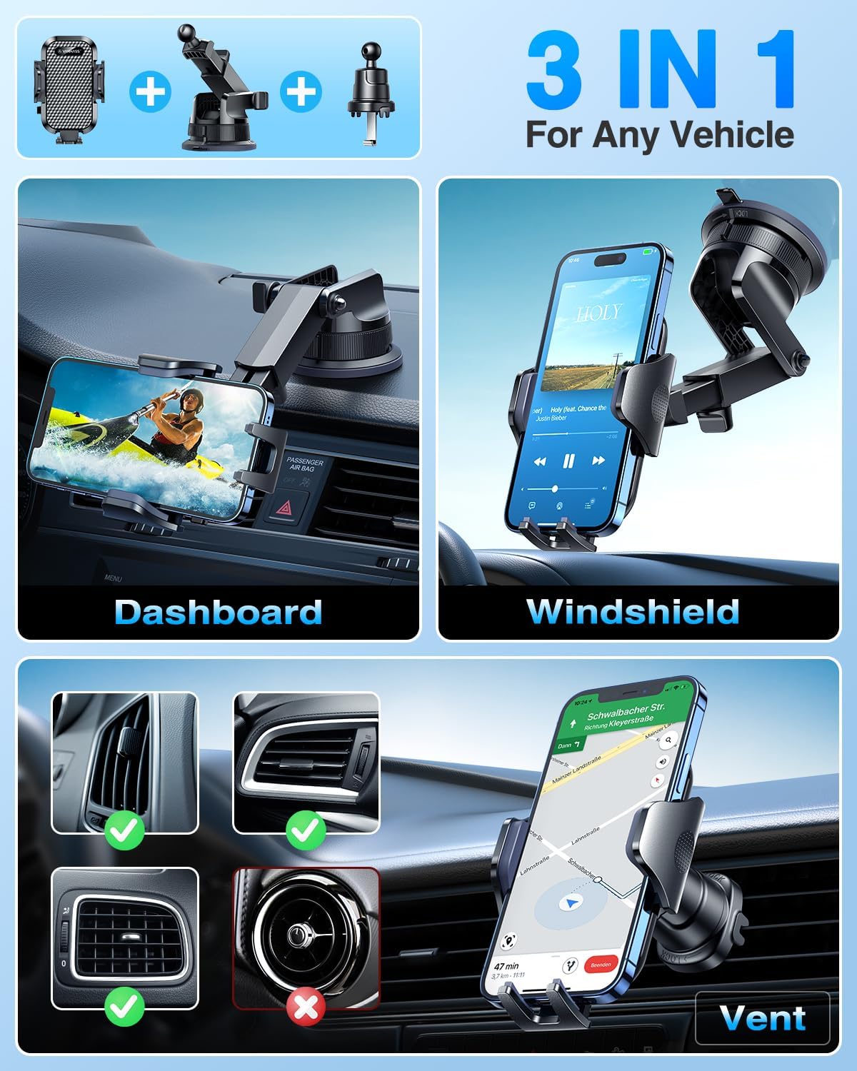 VANMASS - Soporte para teléfono de automóvil de grado militar real...