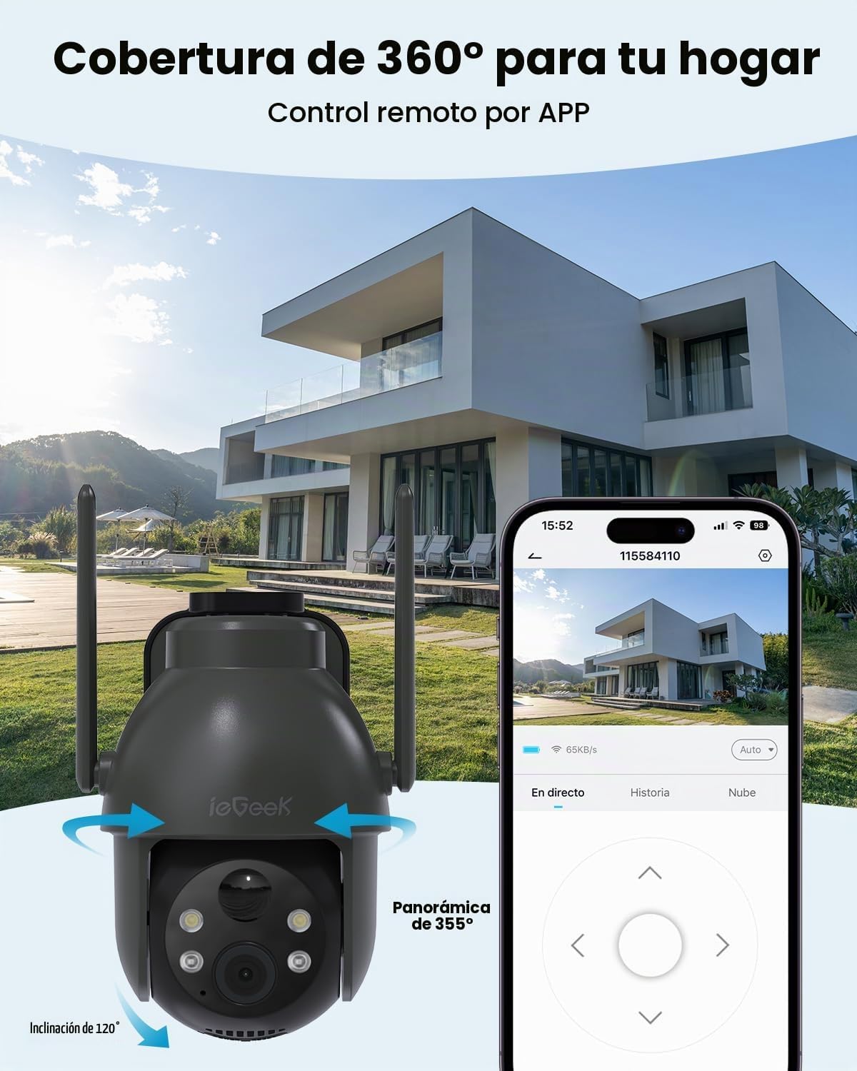 ieGeek Cámara solar inalámbrica para exteriores, cámaras WiFi 2K pa...