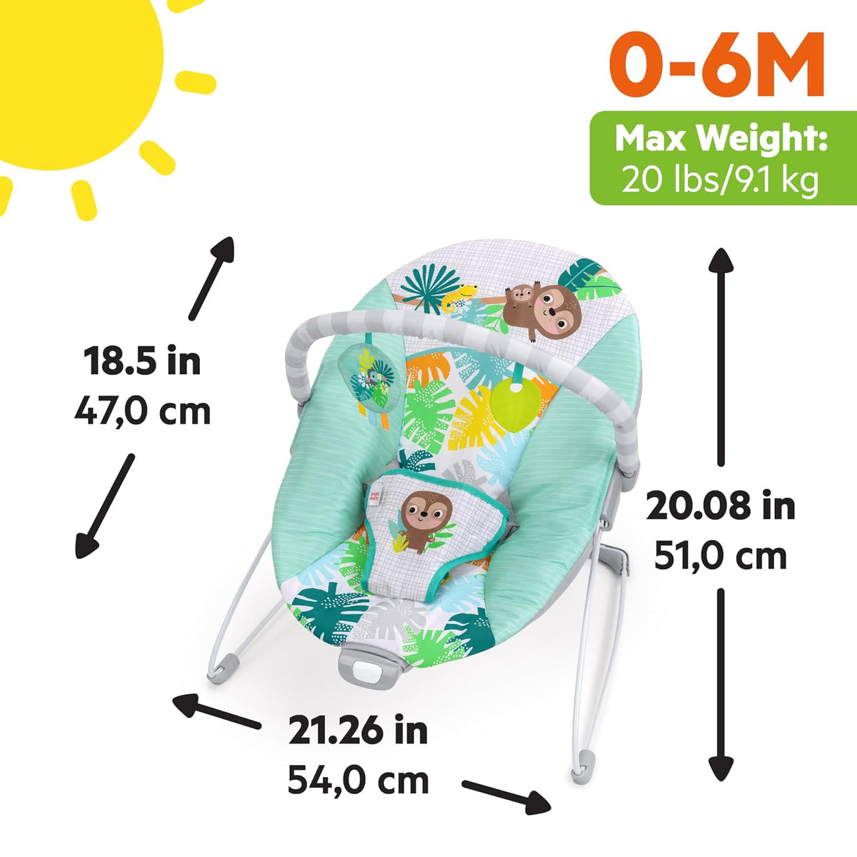 Bright Starts Wild Wonders Hamaca Vibratoria para Bebé, Barra de Ju...