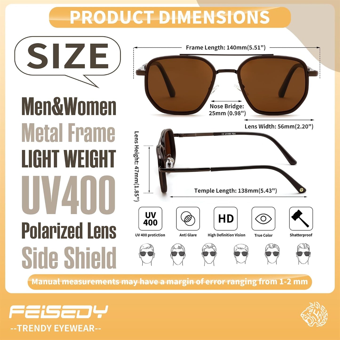 FEISEDY - Lentes de sol polarizados estilo aviador para hombres, ma...