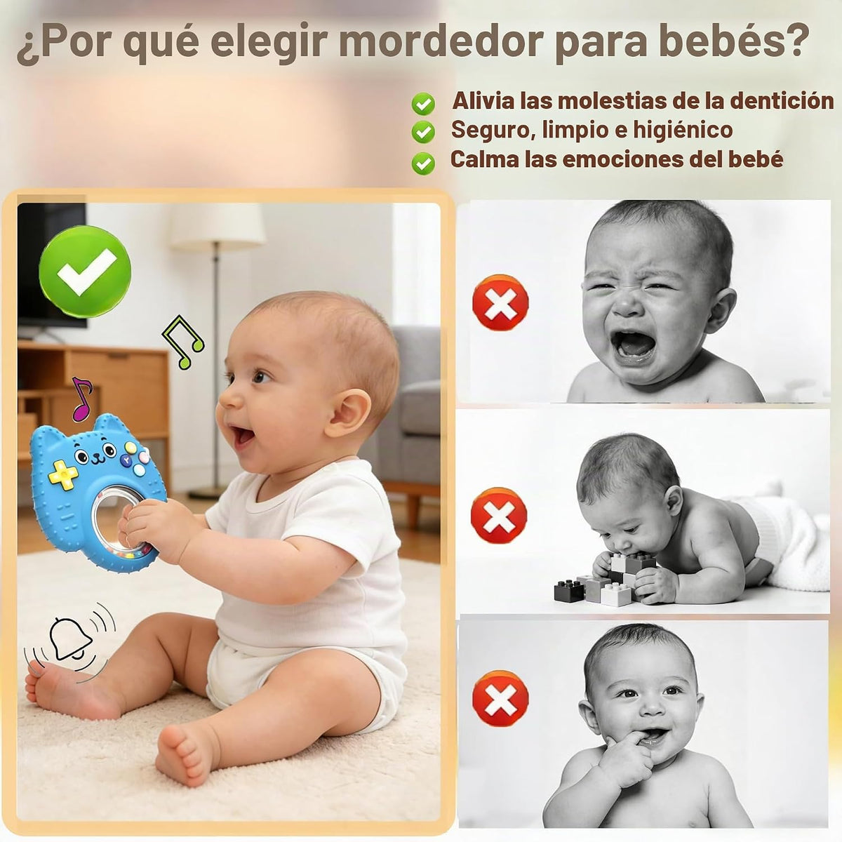 Paquete de 2 juguetes de dentición para bebés de 3 a 6 meses, morde...