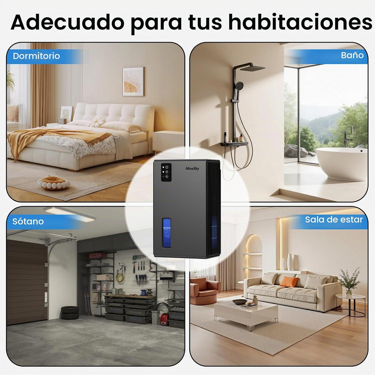 NineSky Deshumidificadores para el hogar, deshumidificador de 1000...